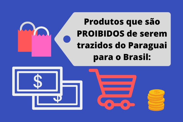 DICAS DE COMPRAS: O que vale a pena comprar no Paraguai? Imagem ilustrando moedas, carrinhos de mercado, notas de dinheiro e o subtitulo em questão.