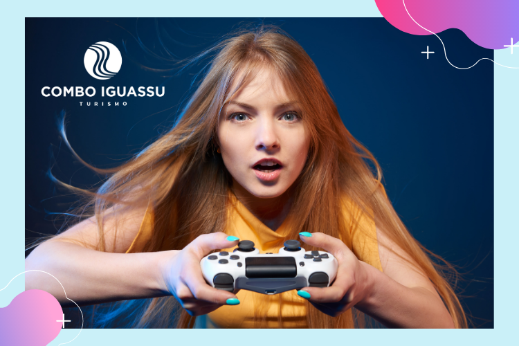 Garota jogando videogame.