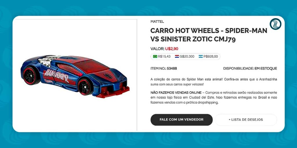 Preço do Carro Hot Wheels - Spider-Man vs Sinister Zotic | comprar brinquedos no Paraguai