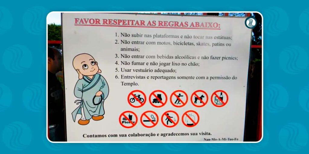Placa de regras do Templo Budista de Foz do Iguaçu 
