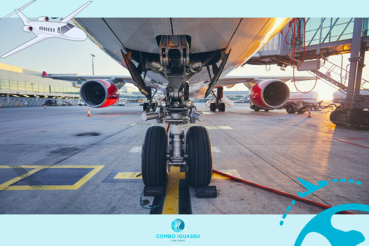 Ilustração como se fosse um avião no aeroporto de Foz do Iguaçu.
