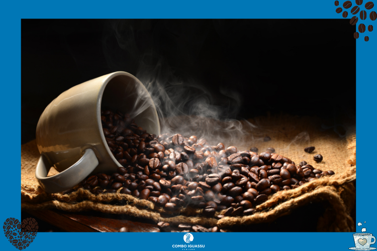 Xícara transbordando grãos de café | Cafés em Foz do Iguaçu? Nós te indicamos alguns!